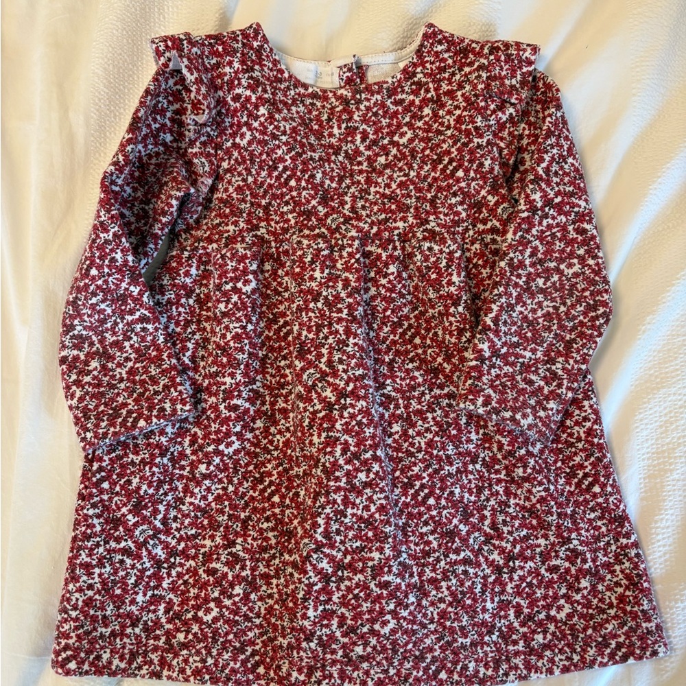 Zara Girls Red Floral Long-Sleeve Dress